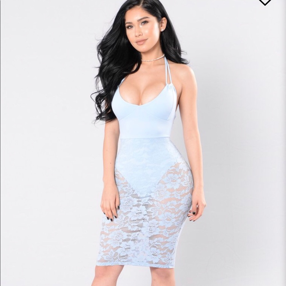 Lace dress see through bottom Fashion Nova